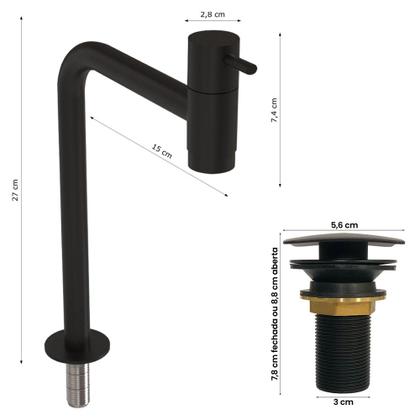 Imagem de Cuba Pia Banheiro Oxford Torneira Inox Valvula Click Black Branco Brilho