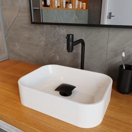 Imagem de Cuba Pia Banheiro Oxford Torneira Inox Valvula Click Black Branco Brilho