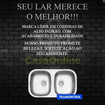 Imagem de Cuba Pia Cozinha com Bacia Dupla 77X45 Inox Tramontina Isis Aço Escovado com Válvula de Escape
