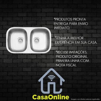 Imagem de Cuba Pia Cozinha com Bacia Dupla 77X45 Inox Tramontina Isis Aço Escovado com Válvula de Escape