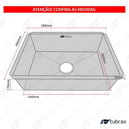 Imagem de Cuba Pia Cozinha Gourmet Aço Inox 304 Retangular Acabamento Escovado 58x40 Tubrax