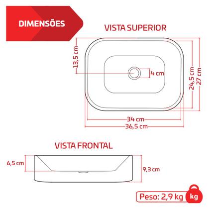 Imagem de Cuba Pia De Apoio 36x27cm Retangular Para Banheiro Lavabo Luna