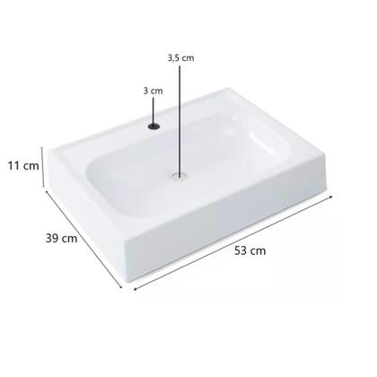 Imagem de Cuba Pia de Apoio Branca Retangular para Banheiro Lavabo 39x53cm com Furos