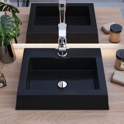 Imagem de Cuba Pia De Apoio Sobrepor Banheiro Quadrada Branca E Preto Plástico Lavatório Lavabo Moderna Retro
