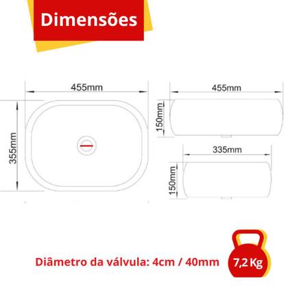 Imagem de Cuba Pia De Apoio Sobrepor Lavabo Banheiro Oval 45x35x13 cm Branca Louça