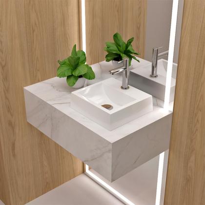 Imagem de Cuba Pia de Apoio Sobrepor Quadrada 32x30 Banheiro Lavabo Beltempo BT2002