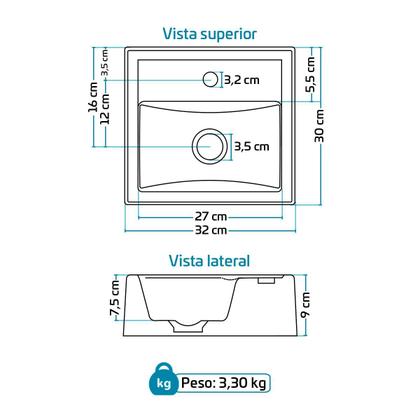 Imagem de Cuba Pia de Apoio Sobrepor Quadrada 32x30 Banheiro Lavabo Beltempo BT2002