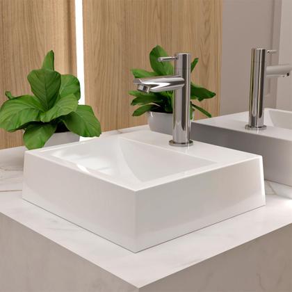 Imagem de Cuba Pia de Apoio Sobrepor Quadrada 32x30 Banheiro Lavabo Beltempo BT2002