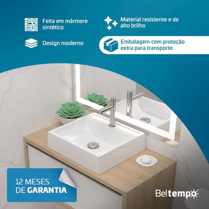 Imagem de Cuba Pia de Apoio Sobrepor Quadrada 40x37 Branca Banheiro Lavabo Beltempo BT2003