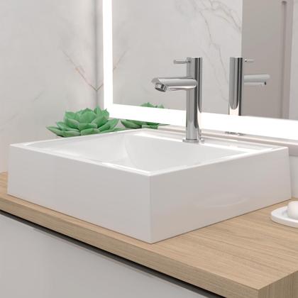 Imagem de Cuba Pia de Apoio Sobrepor Quadrada 40x37 Branca Banheiro Lavabo Beltempo BT2003