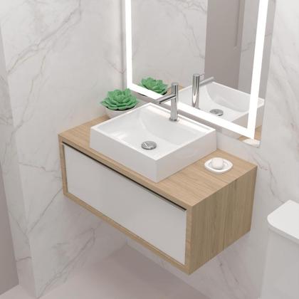 Imagem de Cuba Pia de Apoio Sobrepor Quadrada 40x37 Branca Banheiro Lavabo Beltempo BT2003