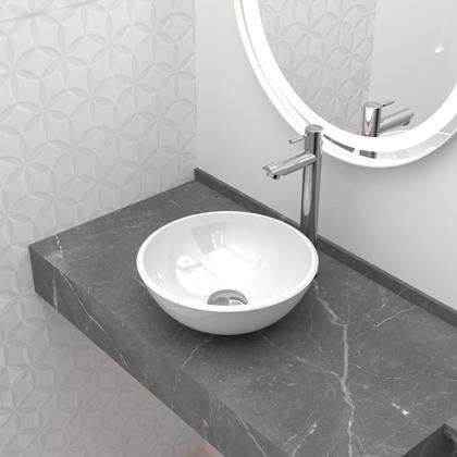 Imagem de Cuba Pia de Apoio Sobrepor Redonda 30cm Branca Banheiro Lavabo Beltempo BT3063