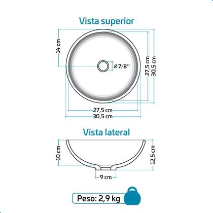 Imagem de Cuba Pia de Apoio Sobrepor Redonda 30cm Branca Banheiro Lavabo Beltempo BT3063