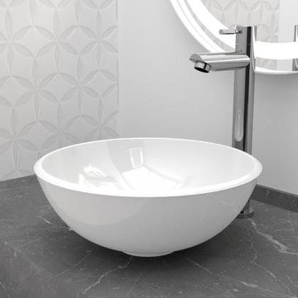 Imagem de Cuba Pia de Apoio Sobrepor Redonda 30cm Branca Banheiro Lavabo Beltempo BT3063