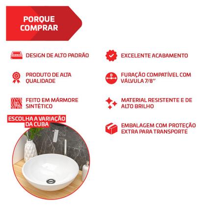 Imagem de Cuba Pia de Apoio Sobrepor Redonda 35cm Branca Banheiro Lavabo Beltempo BT3073