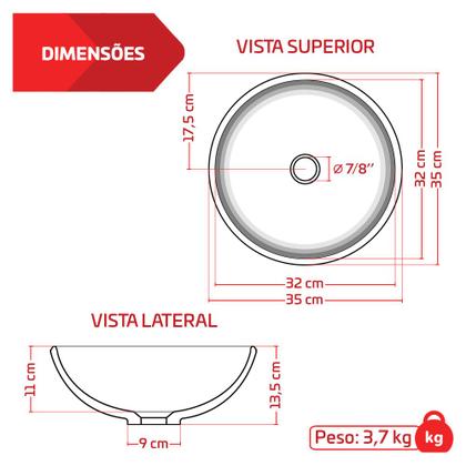 Imagem de Cuba Pia de Apoio Sobrepor Redonda 35cm Branca Banheiro Lavabo Beltempo BT3073