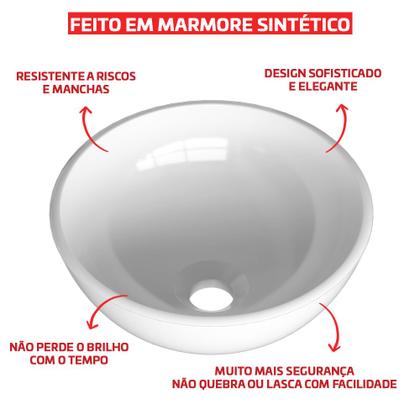 Imagem de Cuba Pia de Apoio Sobrepor Redonda 35cm Branca Banheiro Lavabo Beltempo BT3073