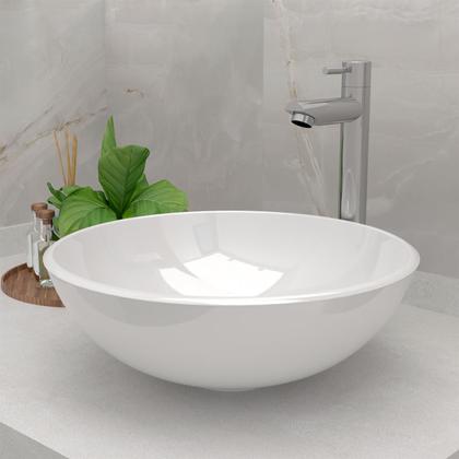 Imagem de Cuba Pia de Apoio Sobrepor Redonda 35cm Branca Banheiro Lavabo Beltempo BT3073