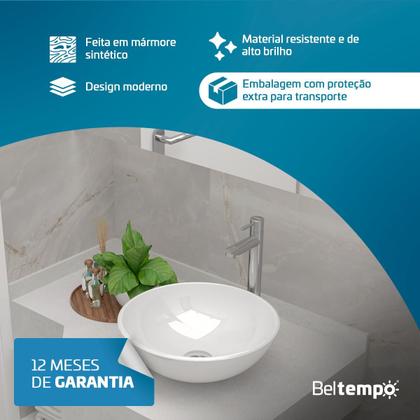 Imagem de Cuba Pia de Apoio Sobrepor Redonda 35cm Branca Banheiro Lavabo Beltempo BT3073