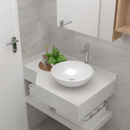 Imagem de Cuba Pia de Apoio Sobrepor Redonda 35cm Branca Banheiro Lavabo Beltempo BT3073