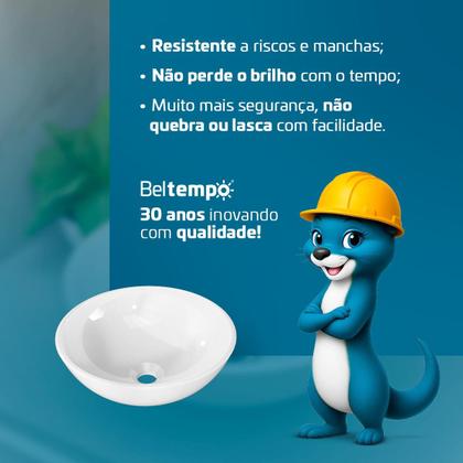 Imagem de Cuba Pia de Apoio Sobrepor Redonda 35cm Branca Banheiro Lavabo Beltempo BT3073