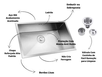 Imagem de Cuba Pia Inox Gourmet Cozinha Sobrepor Ou Embutir 65x35x20cm