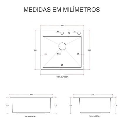 Imagem de Cuba Pia Inox Preta Quadrada Cozinha Gourmet 60cm com Acessórios