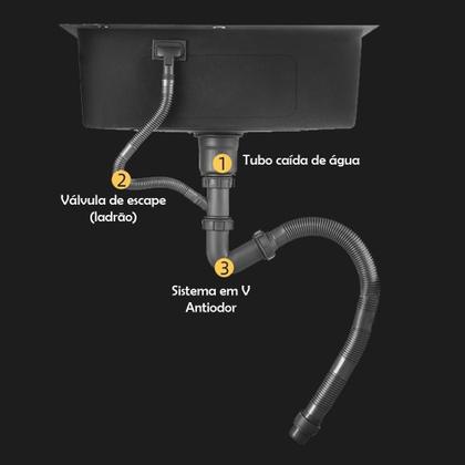 Imagem de Cuba Pia Inox Preta Quadrada Cozinha Gourmet 60cm com Acessórios