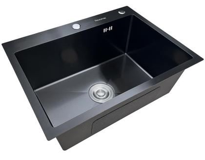 Imagem de Cuba Pia Inox Preta Quadrada Cozinha Gourmet 60Cm + Kit