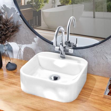 Imagem de Cuba Pia Para Banheiro Lavabo Apoio Sobrepor c/Furo Torneira