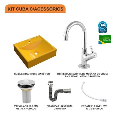 Imagem de Cuba Q39 C/Torneira e Válvula 1" + Sifão Cr e Flexível