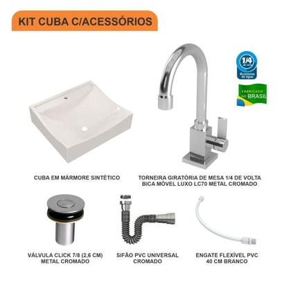 Imagem de Cuba Q44 C/Torneira Luxo+Válv.Click 7/8b+Sifão Cro+Flex