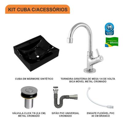 Imagem de Cuba Q44 C/Torneira+Válvula Click 7/8+Sifão Crom+Flexível