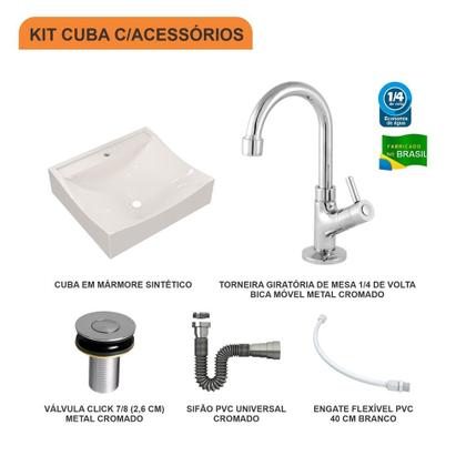 Imagem de Cuba Q44 C/Torneira+Válvula Click 7/8+Sifão Crom+Flexível