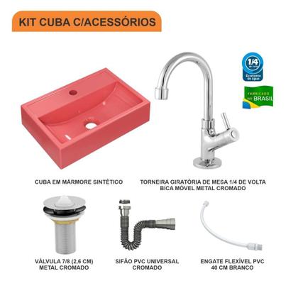 Imagem de Cuba Q45 C/Torneira+Válvula 7/8+Sifão Cromado+Flex Colorida