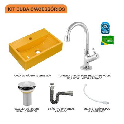 Imagem de Cuba Q45 C/Torneira+Válvula 7/8+Sifão Cromado+Flex Colorida