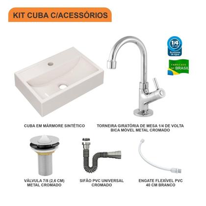 Imagem de Cuba Q45 C/Torneira+Válvula 7/8+Sifão Cromado+Flex Colorida