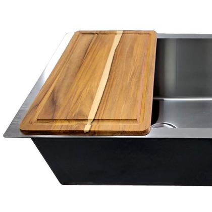 Imagem de Cuba Quadrada Inox 304 Cozinha Pia Embutir Sobrepor Gourmet 50x40 Premium Lixeira Embutir 5L,Tábua Multiuso e Acessórios
