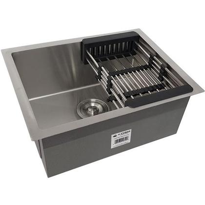 Imagem de Cuba Quadrada Inox 304 Cozinha Pia Embutir Sobrepor Gourmet 50x40 Premium Lixeira Embutir 5L,Tábua Multiuso e Acessórios