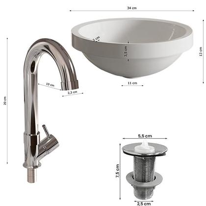 Imagem de Cuba Redonda Com Torneira DL04 e Valvula Cromada ABS