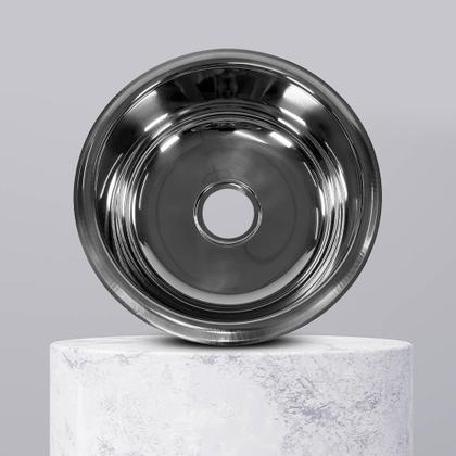 Imagem de Cuba Redonda Cozinha 30 cm Aço Inox 430 Com Válvula E Sifão