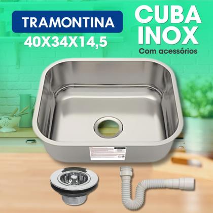 Imagem de Cuba Retangular Inox 40x34 Cm Tramontina C/ Válvula + Sifão