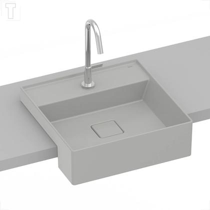 Imagem de Cuba roca terra quadrada 40x40 semi encaixe com mesa t10 stone