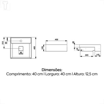 Imagem de Cuba roca terra quadrada 40x40 semi encaixe com mesa t10 stone