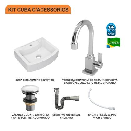 Imagem de Cuba RT41 C/Torneira Luxo+Válvula Click 1/4+Sifão Crom+Flex