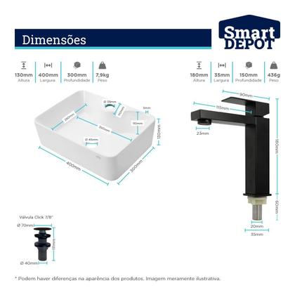 Imagem de Cuba Smart Completa Lavabo Com Acessórios Black