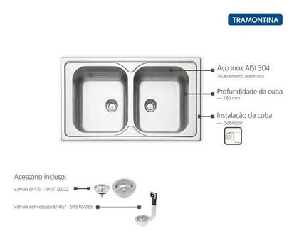 Imagem de Cuba Sobrepor Tramontina Marea 2c 34aço Inox Acetinado 86x50