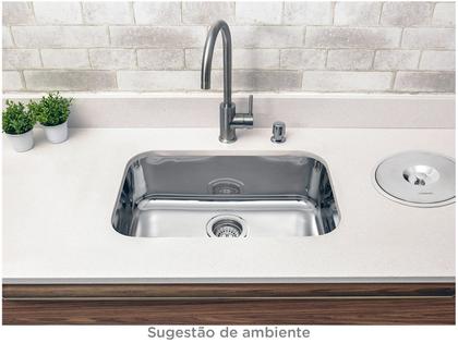 Imagem de Cuba Tramontina Aço Inox Prime 56x34x17 Número N 2 Cozinha Pia Lavínia Alto Brilho com Válvula Tramontina e Sifão
