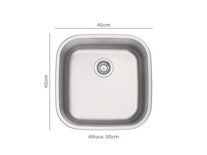 Imagem de Cuba Tramontina Aria Maxi 40x40 BS Prime Aço Inox Acetinado Fosco Cozinha de Embutir / Sobrepor + Válvula e Sifão