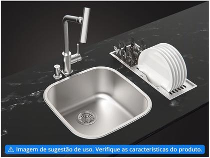 Imagem de Cuba Tramontina Aria Maxi 40x40 BS Prime Aço Inox Acetinado Fosco Cozinha de Embutir / Sobrepor + Válvula e Sifão